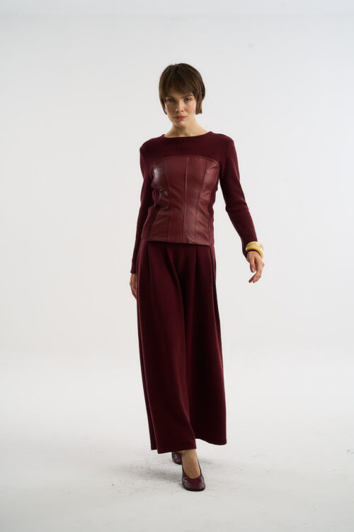 Blusa Mundo - Tricô com Couro - Bordô - Imagem 6