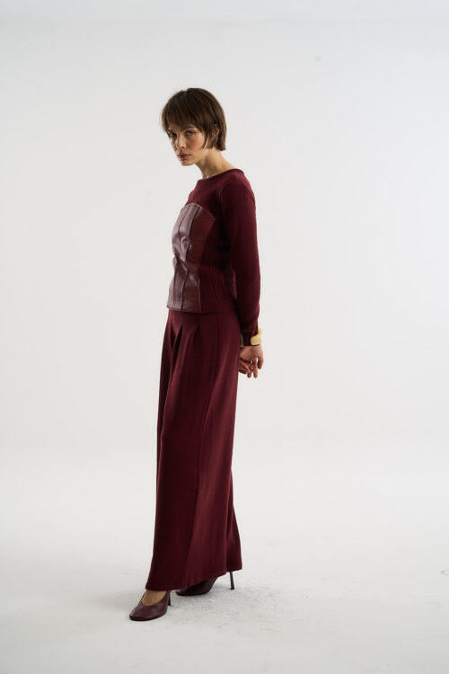 Blusa Mundo - Tricô com Couro - Bordô - Imagem 7