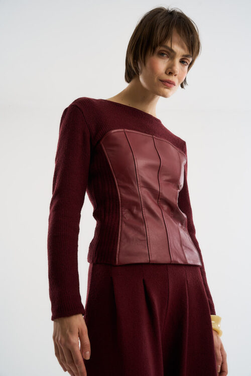 Blusa Mundo - Tricô com Couro - Bordô - Imagem 5
