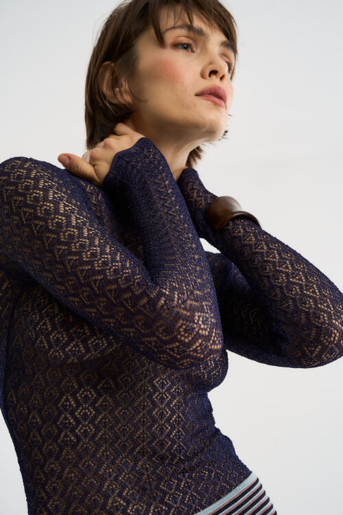 Blusa Maria New - Tricô Rendado - Marinho
