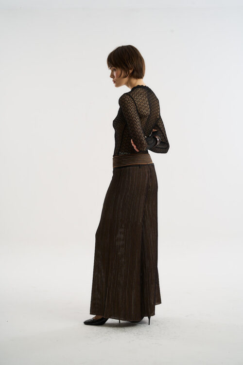 Calça Coordenadas - Tricô Leve com textura listrado - Preto - Imagem 6