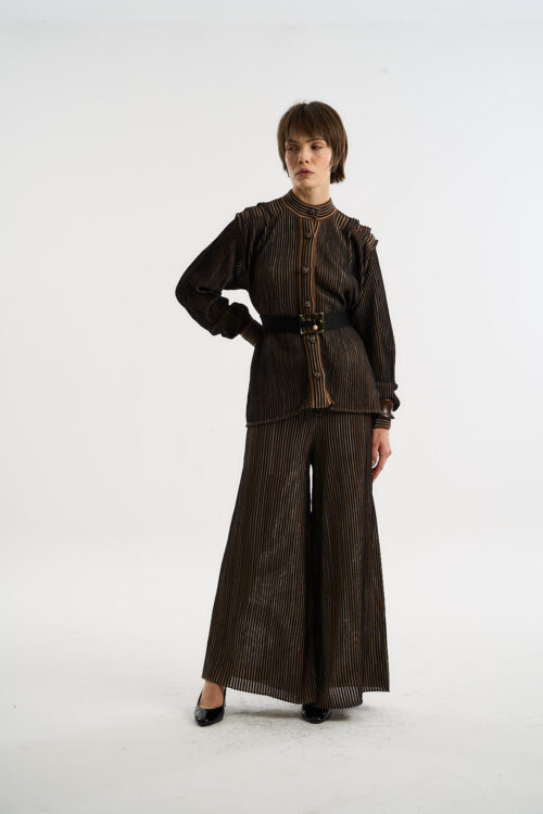 Calça Coordenadas - Tricô Leve com textura listrado - Preto