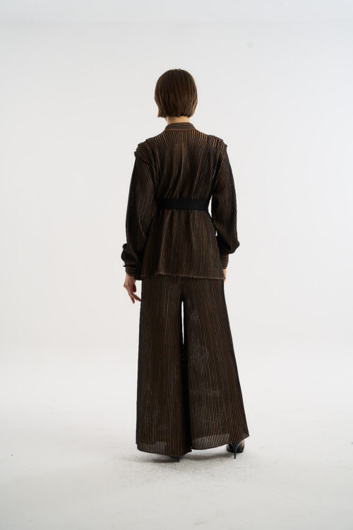 Calça Coordenadas - Tricô Leve com textura listrado - Preto - Imagem 8