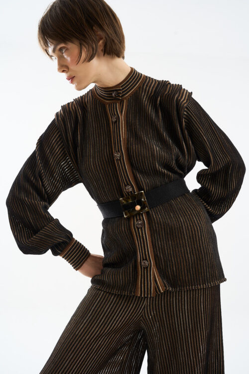 Parka Coordenadas - Tricô leve com textura listrada - Preto