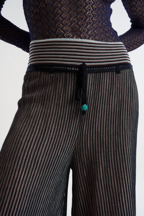 Alternative view of Calça Coordenadas - Tricô Leve com textura listrado - Marinho