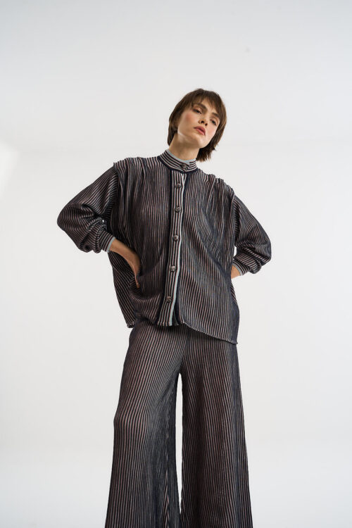 Alternative view of Parka Coordenadas - Tricô leve com textura listrada - Marinho