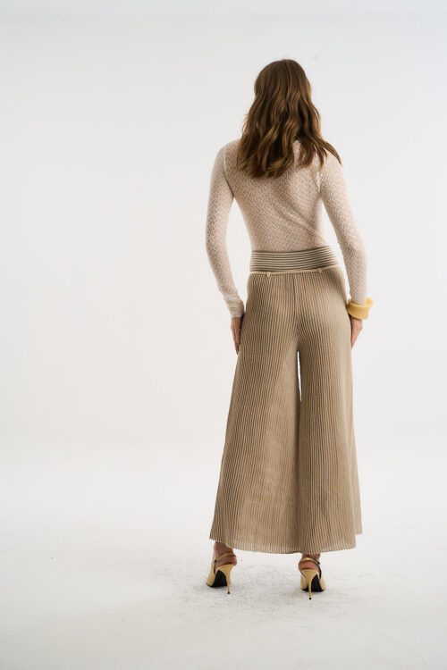 Calça Coordenadas - Tricô Leve com textura listrado - Off White - Imagem 7