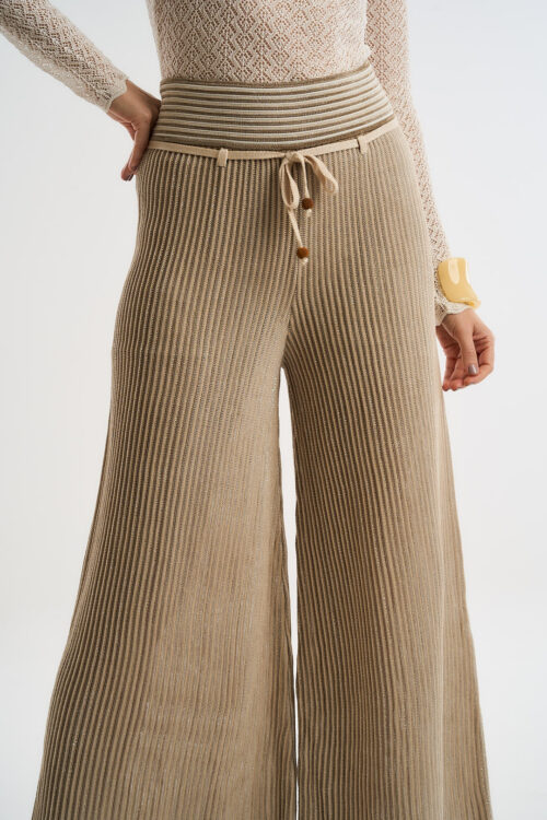 Calça Coordenadas - Tricô Leve com textura listrado - Off White - Imagem 3