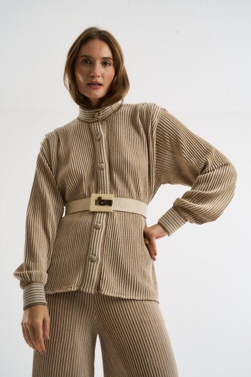 Parka Coordenadas - Tricô leve com textura listrada - Off White - Imagem 4