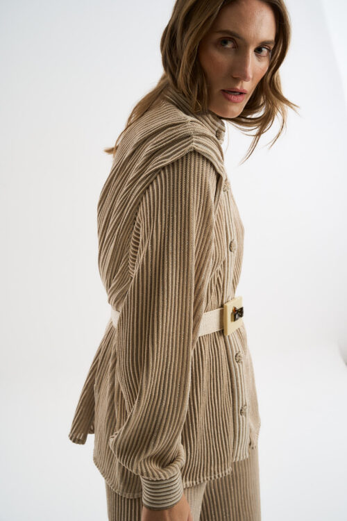 Parka Coordenadas - Tricô leve com textura listrada - Off White