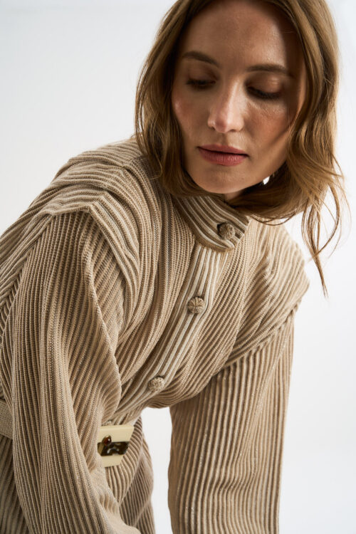 Parka Coordenadas - Tricô leve com textura listrada - Off White - Imagem 3