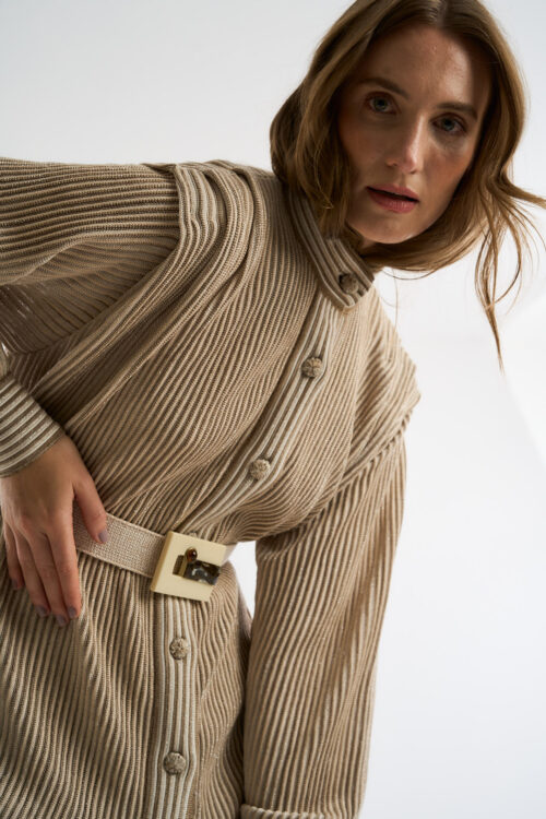 Parka Coordenadas - Tricô leve com textura listrada - Off White - Imagem 6