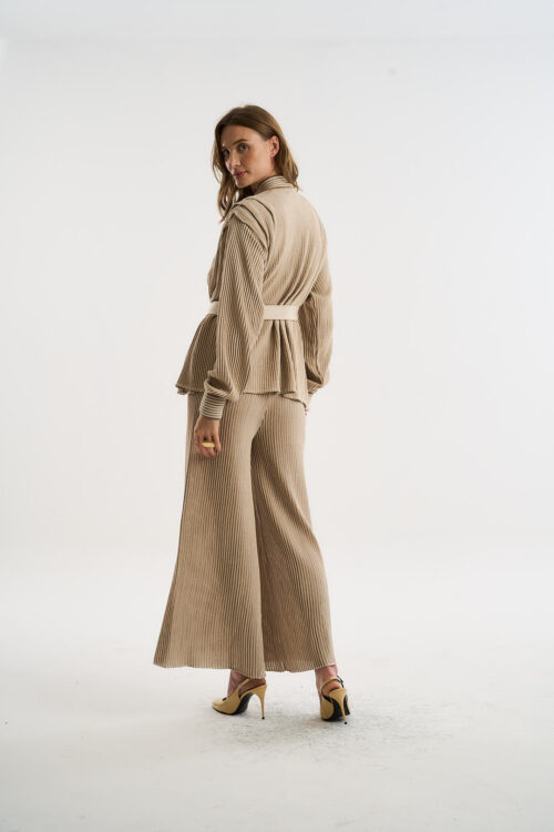 Calça Coordenadas - Tricô Leve com textura listrado - Off White - Imagem 4