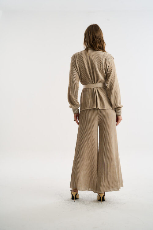 Calça Coordenadas - Tricô Leve com textura listrado - Off White - Imagem 6