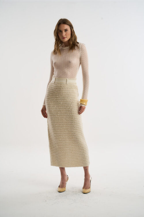 Saia Skyline - Tricô Trabalhado - Off White - Imagem 4