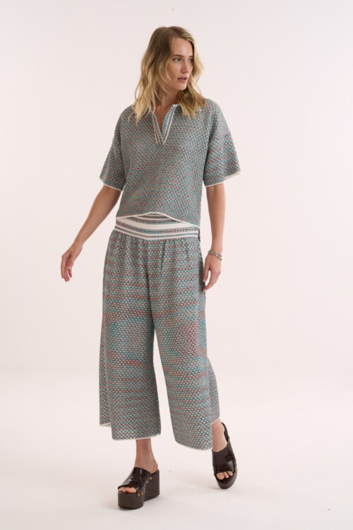 Calça Lembrança - Tricô com misto de pontos  - Verde