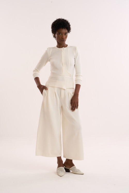 Calça Reflexo - Alfaiataria em Tricô  - Off White