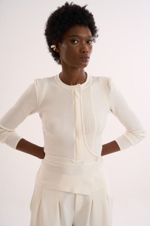 Casaqueto Reflexo - Alfaiataria em Tricô  - Off White - Imagem 6