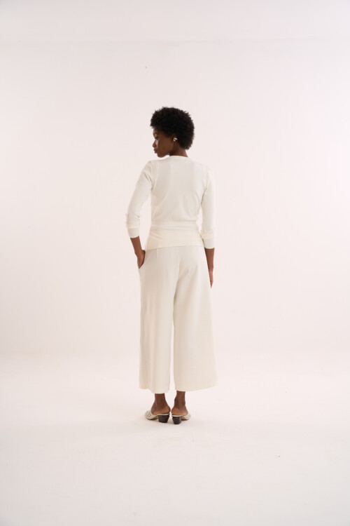 Calça Reflexo - Alfaiataria em Tricô  - Off White - Imagem 4