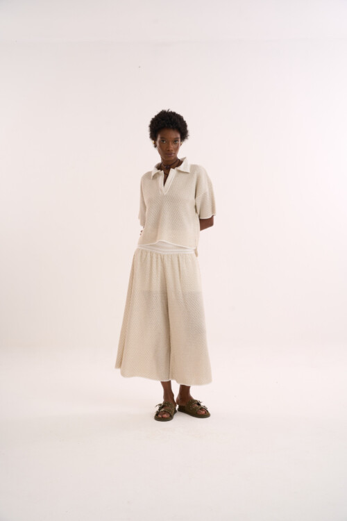 Calça Lembrança - Tricô com misto de pontos  - Off White - Imagem 5