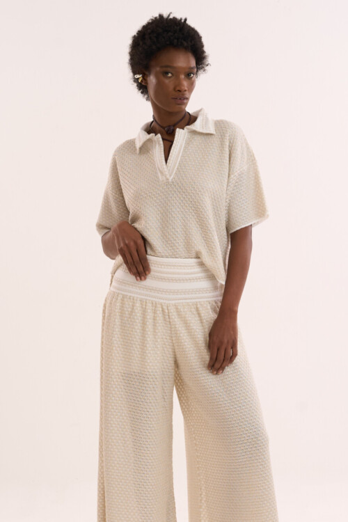 Calça Lembrança - Tricô com misto de pontos  - Off White