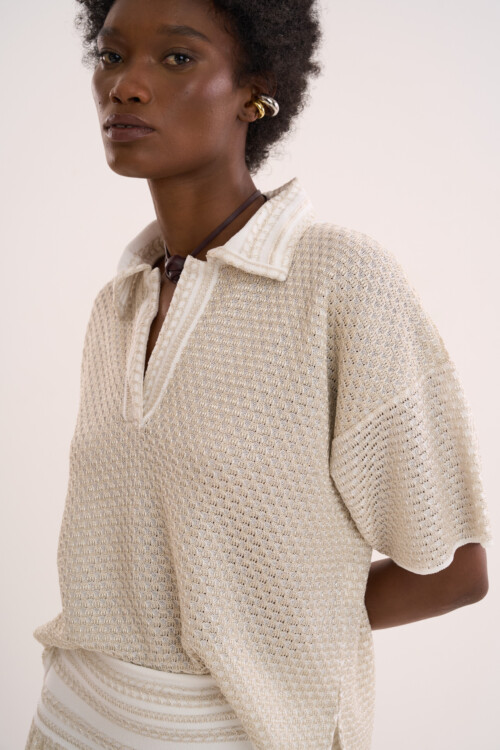 Pólo Lembrança - Tricô com misto de pontos  - Off White - Imagem 5