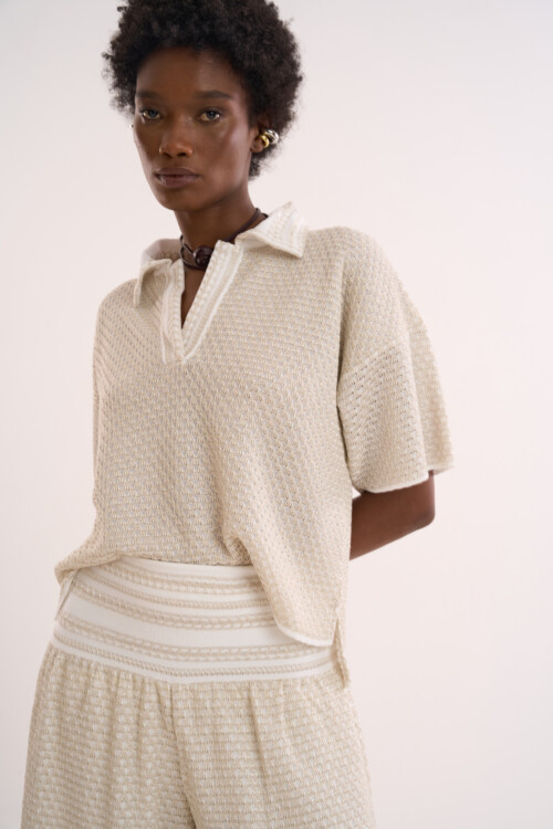 Pólo Lembrança - Tricô com misto de pontos  - Off White