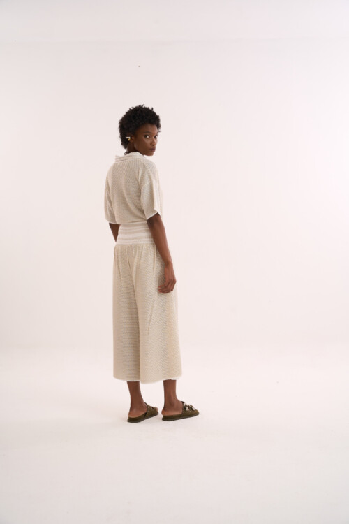 Calça Lembrança - Tricô com misto de pontos  - Off White - Imagem 4