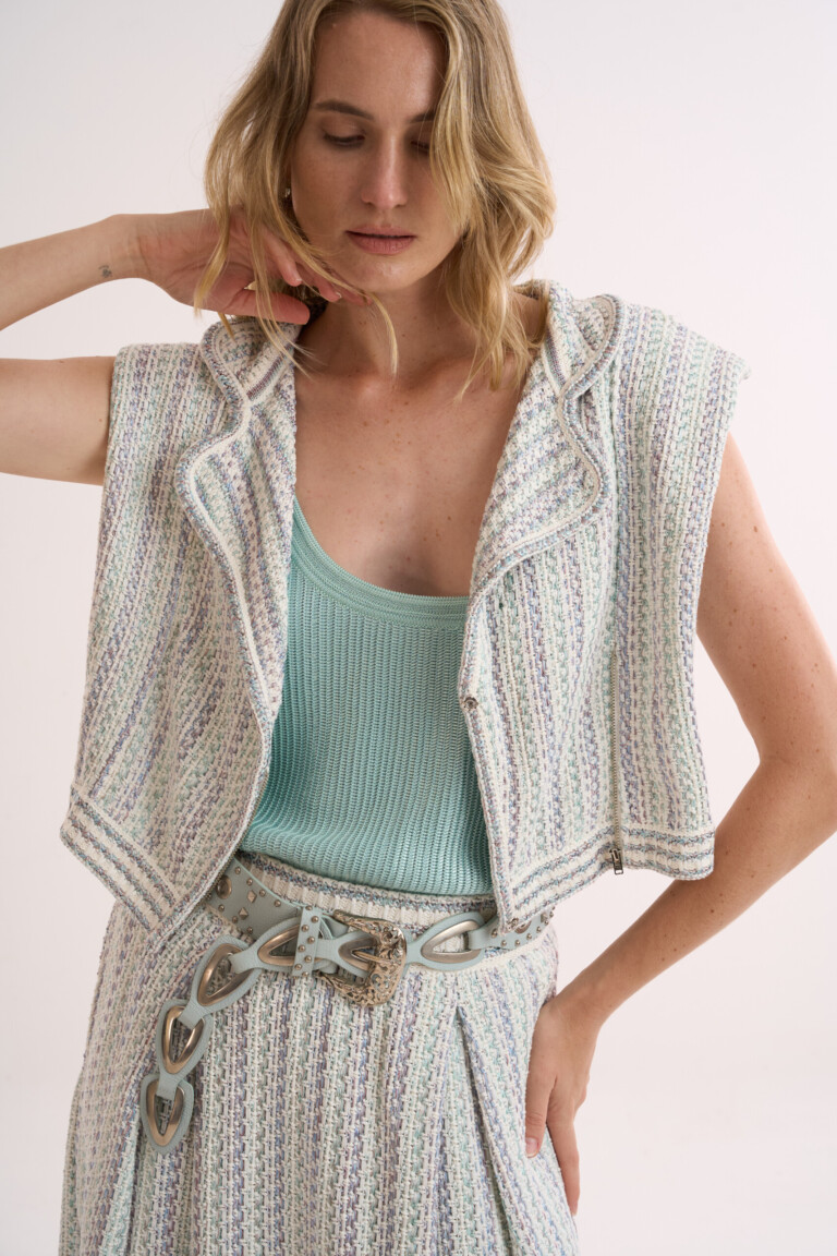 Colete Amor - Tweed de Verão em Tricô - Off White