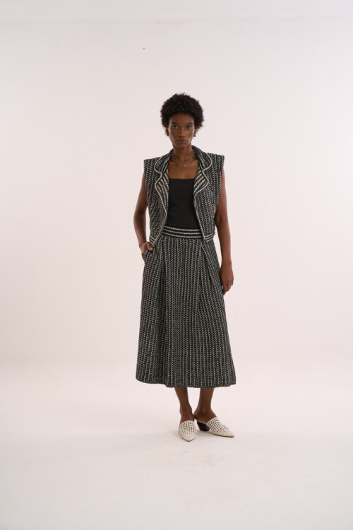 Saia Amor - Tweed de Verão em Tricô - Preto - Imagem 9