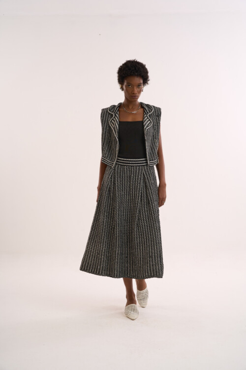 Saia Amor - Tweed de Verão em Tricô - Preto - Imagem 4