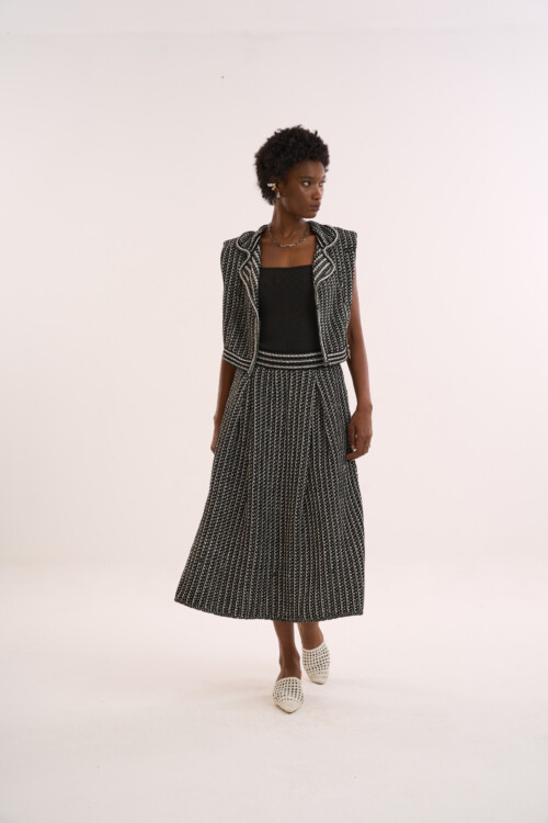 Saia Amor - Tweed de Verão em Tricô - Preto - Imagem 6