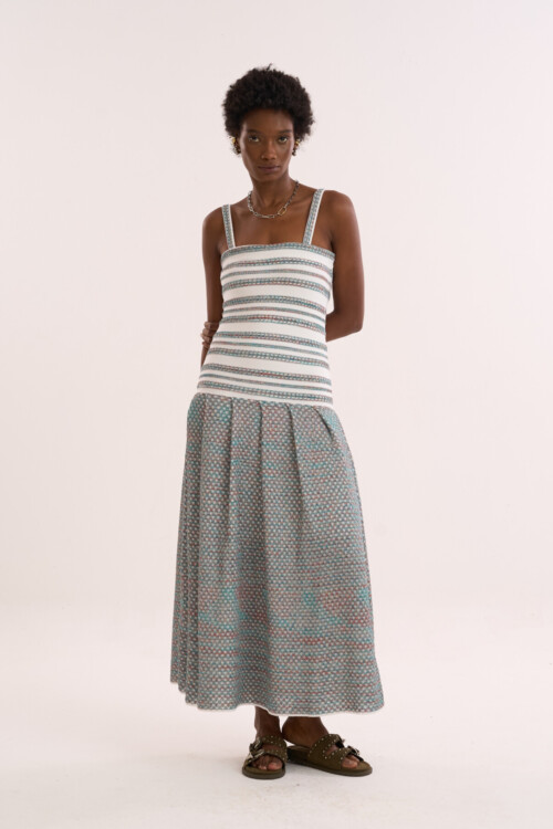 Vestido Lembrança - Tricô com misto de pontos  - Verde
