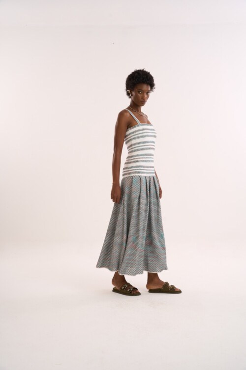 Vestido Lembrança - Tricô com misto de pontos  - Verde - Imagem 3