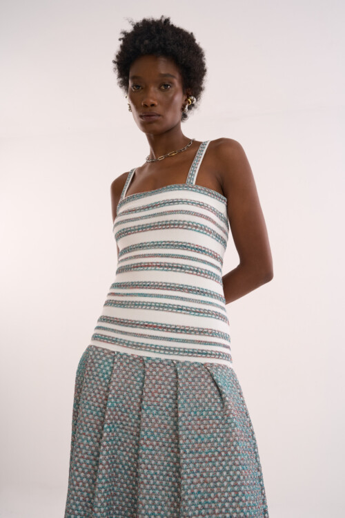 Vestido Lembrança - Tricô com misto de pontos  - Verde - Imagem 5