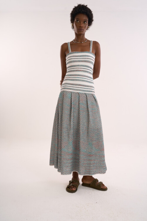 Vestido Lembrança - Tricô com misto de pontos  - Verde - Imagem 4