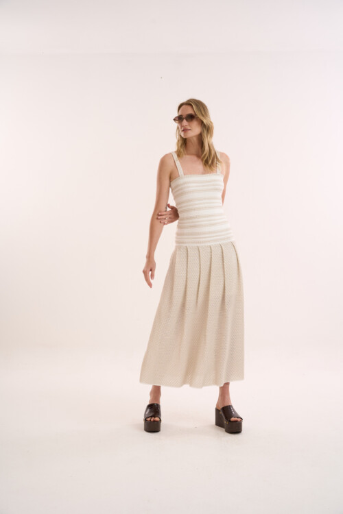 Vestido Lembrança - Tricô com misto de pontos  - Off White - Imagem 4