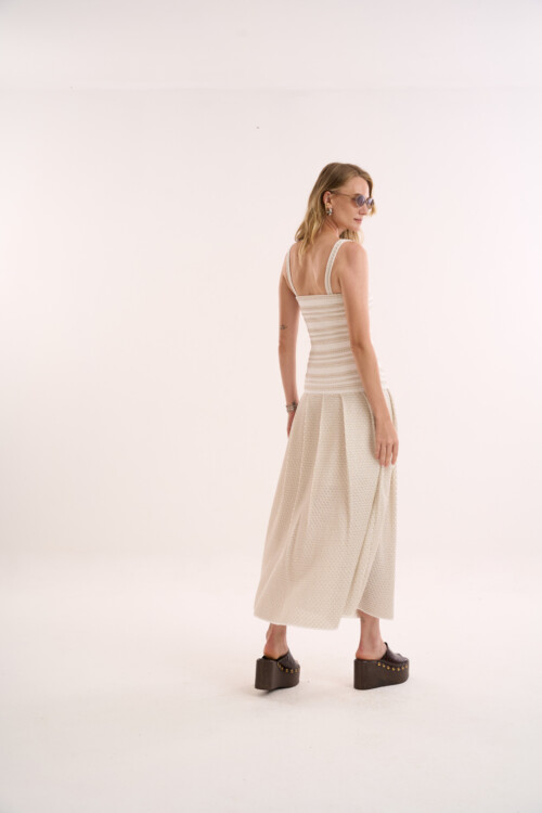 Vestido Lembrança - Tricô com misto de pontos  - Off White - Imagem 5