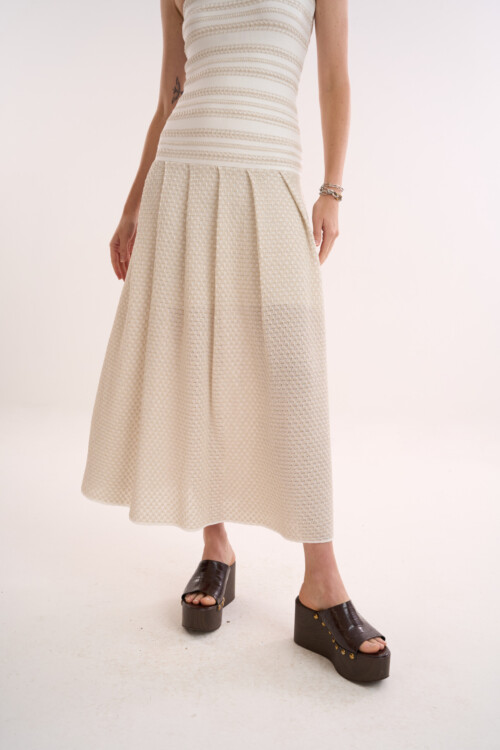Vestido Lembrança - Tricô com misto de pontos  - Off White - Imagem 3