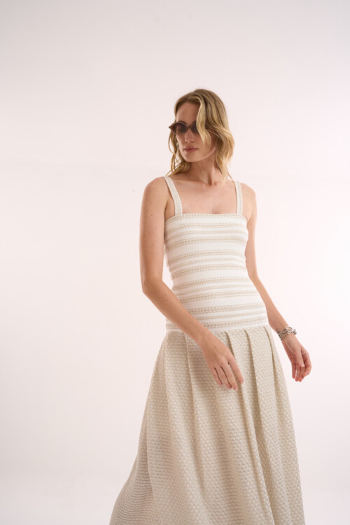 Alternative view of Vestido Lembrança - Tricô com misto de pontos  - Off White
