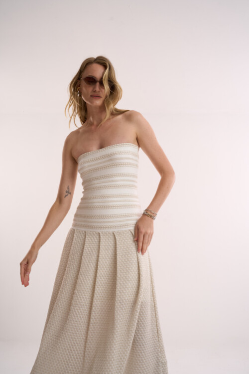 Vestido Lembrança - Tricô com misto de pontos  - Off White - Imagem 6