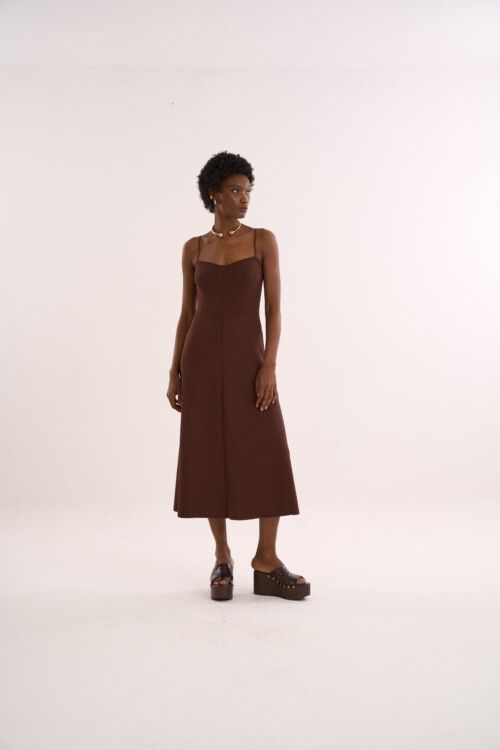 Vestido Analógico - Tricô Essencial  - Marrom - Imagem 4