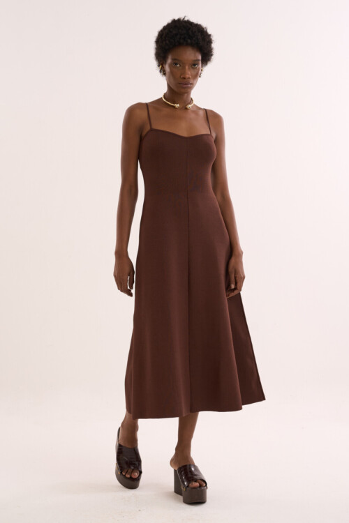 Vestido Analógico - Tricô Essencial  - Marrom