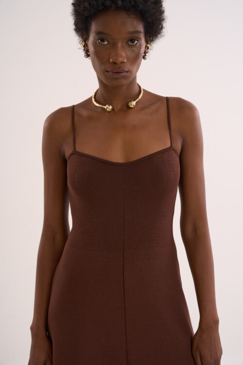 Vestido Analógico - Tricô Essencial  - Marrom - Imagem 6