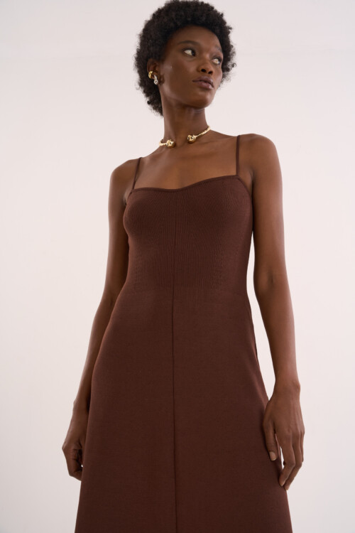 Alternative view of Vestido Analógico - Tricô Essencial  - Marrom